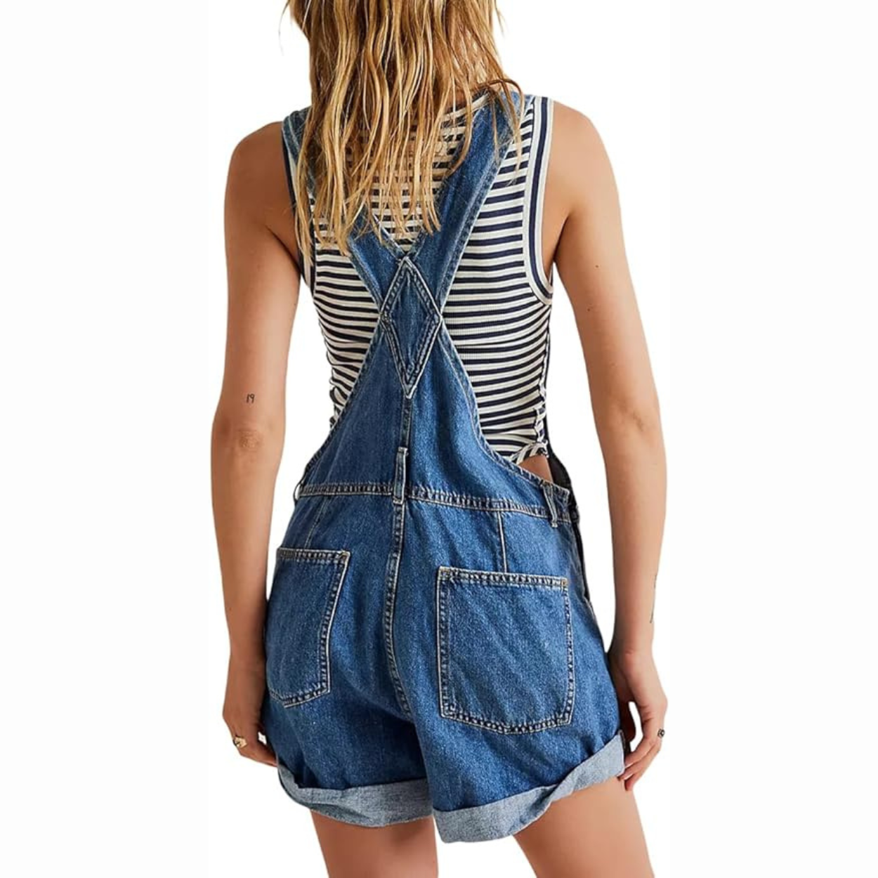 Sleeveless Denim Jumpsuit with Waistband and Pockets