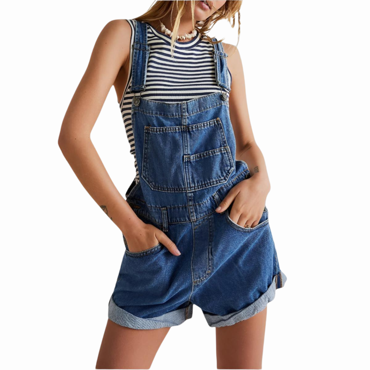 Sleeveless Denim Jumpsuit with Waistband and Pockets
