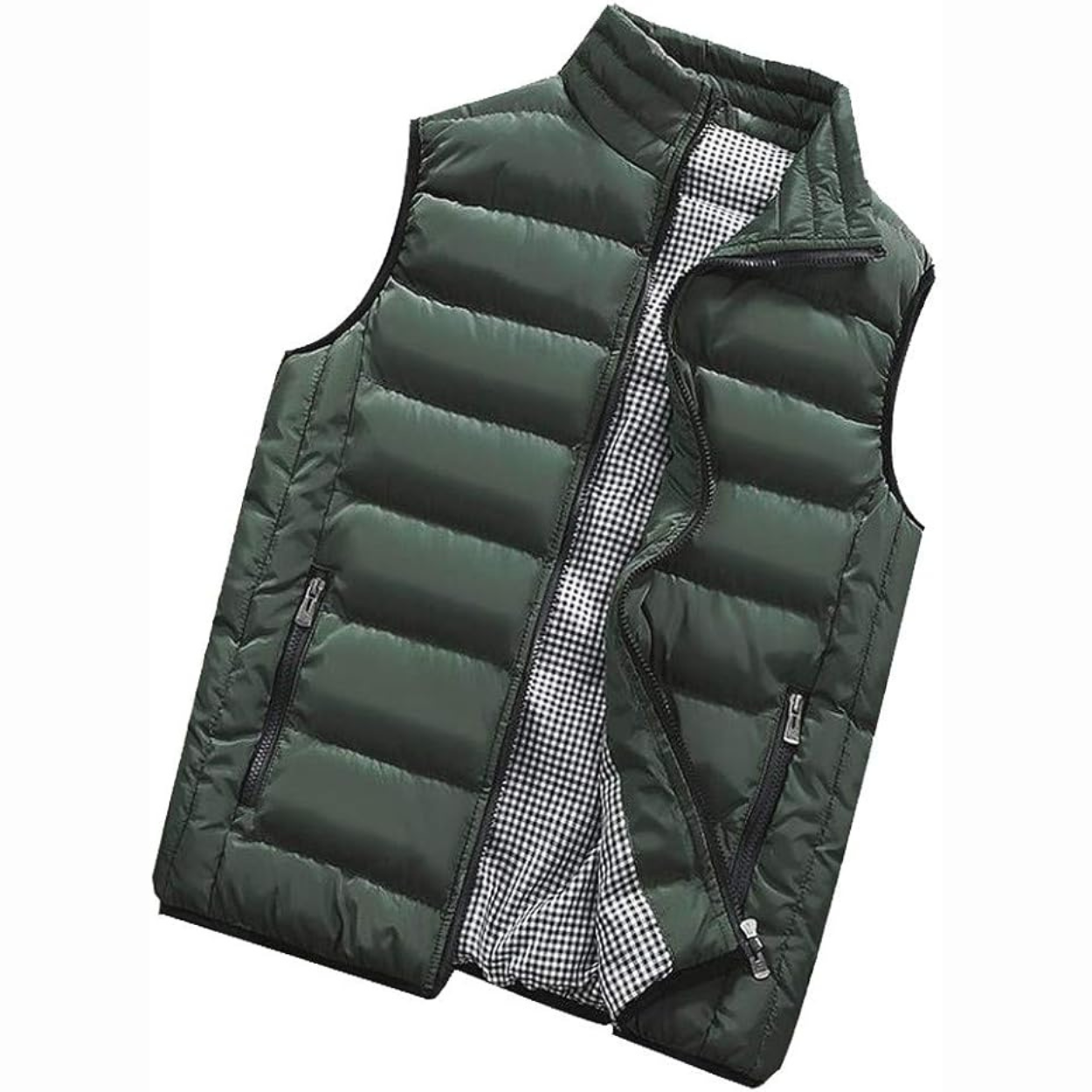 Lightweight Padded Bodywarmer with High Collar and Windproof Zippers
