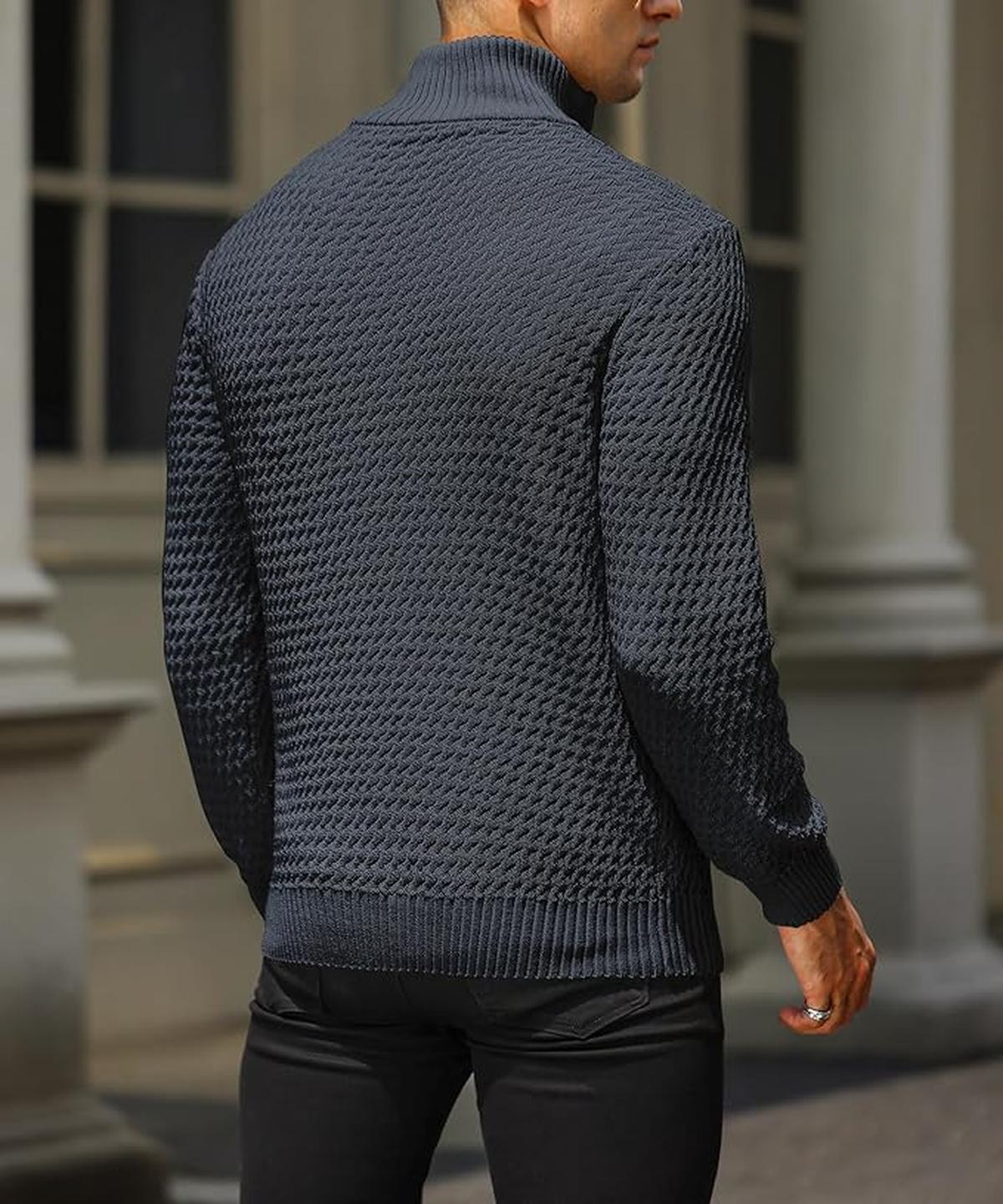 Aansluitende Pasvorm Half-Zip Trui Met Geribbelde Details Voor Mannen