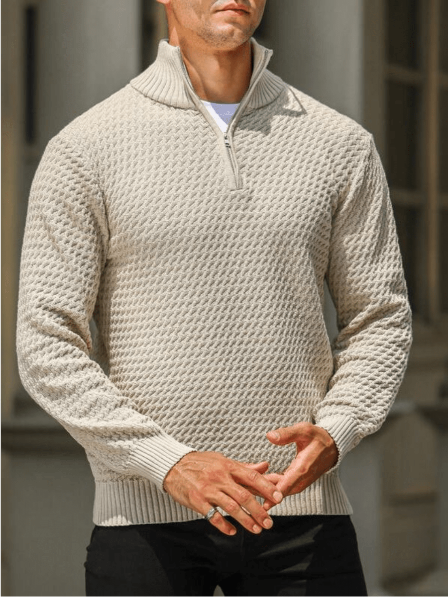 Aansluitende Pasvorm Half-Zip Trui Met Geribbelde Details Voor Mannen