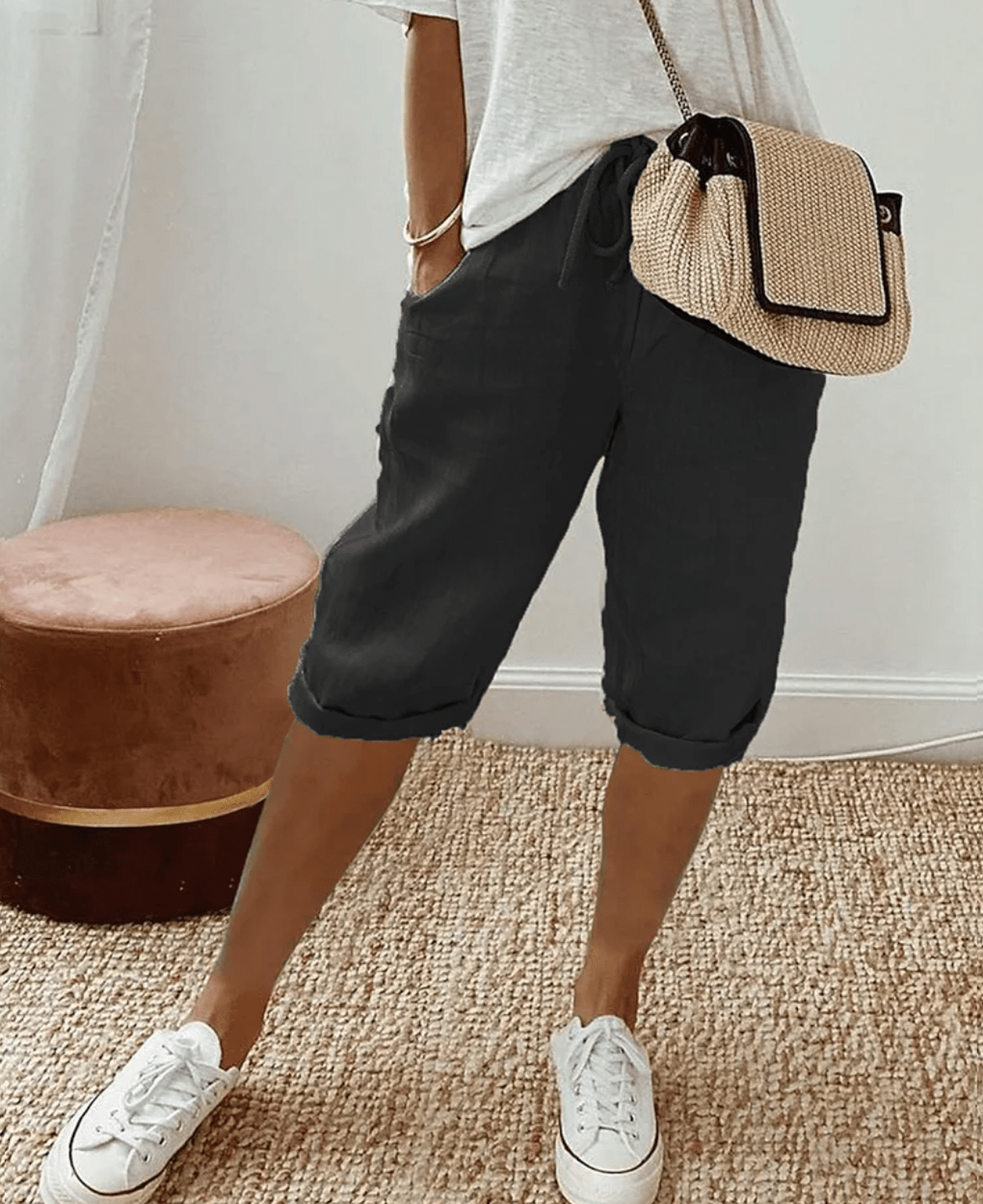 Chique Hoge Taille Korte Broeken Tot De Knie Voor Vrouwen