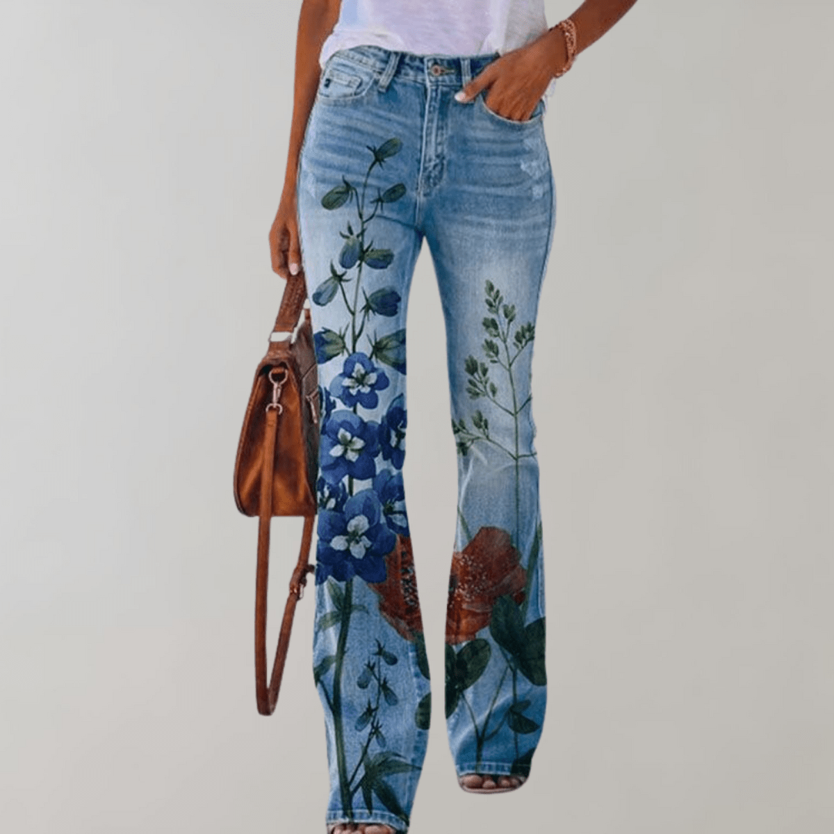 Dames Flared Denim Jeans met Prints