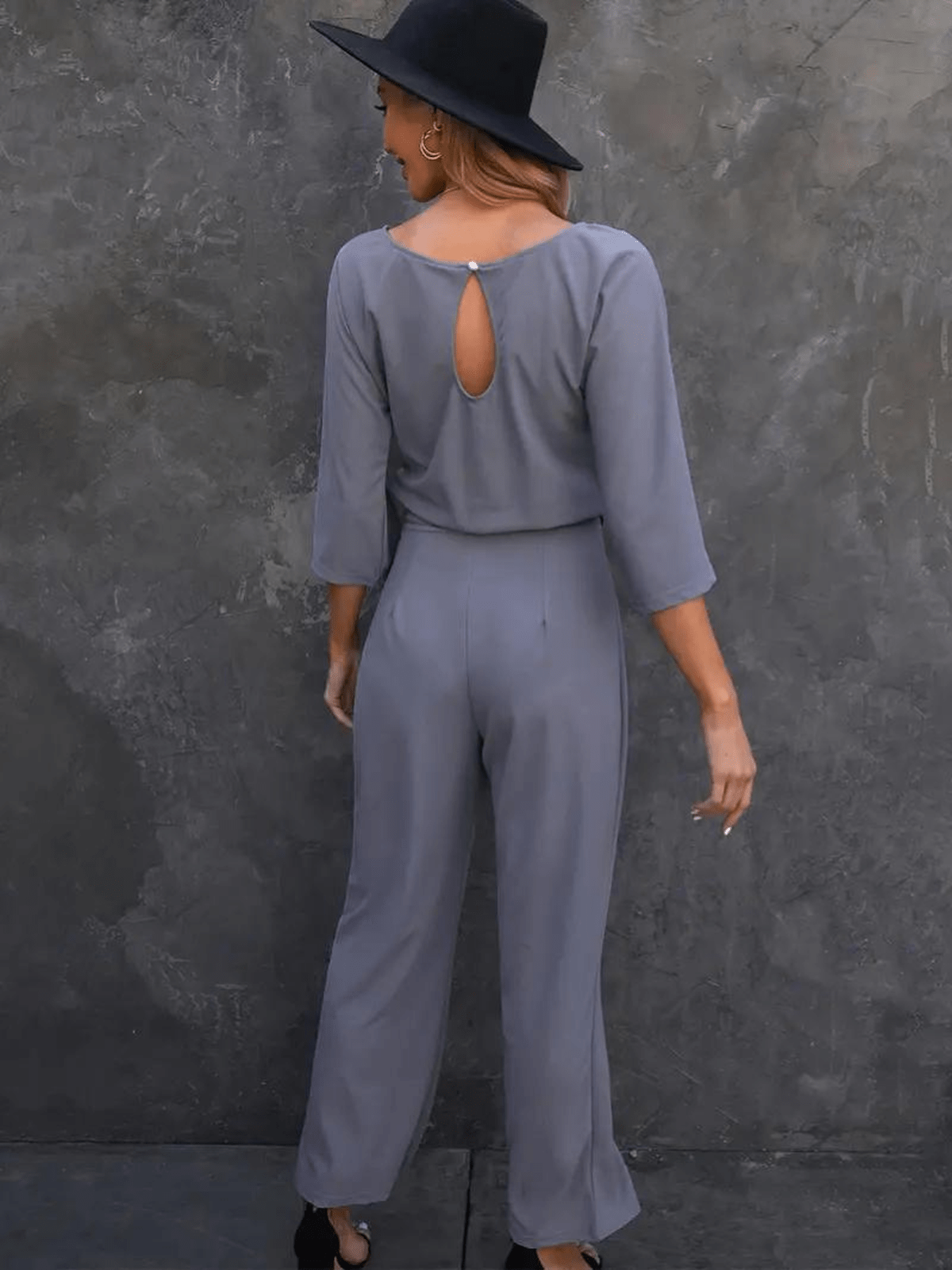 Dames Jumpsuit Met Strikceintuur Wijde Benen En ¾ Mouwen