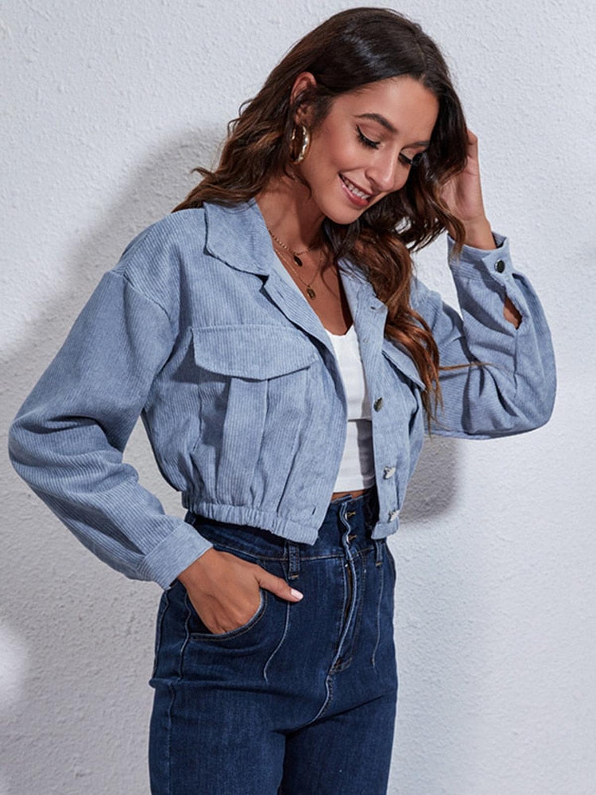 Dames Klassieke Corduroy Korte Tussenjas