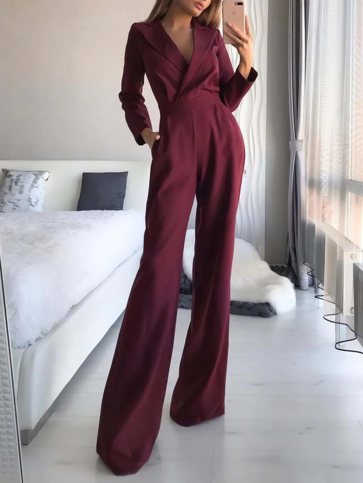 Dames Lange Mouw Slim Fit Jumpsuit