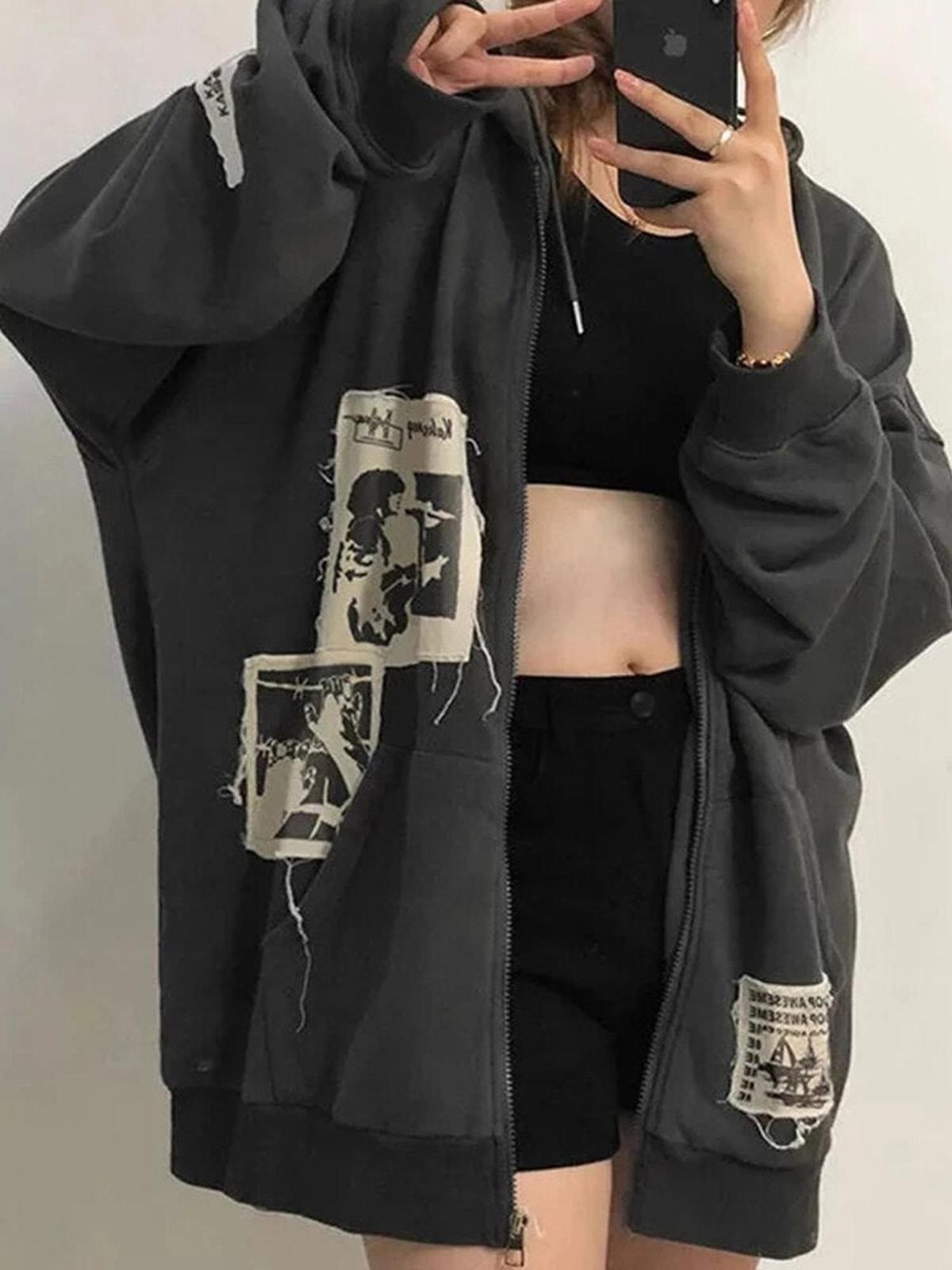 Dames Oversized Streetwear Hoodie Met Ritssluiting