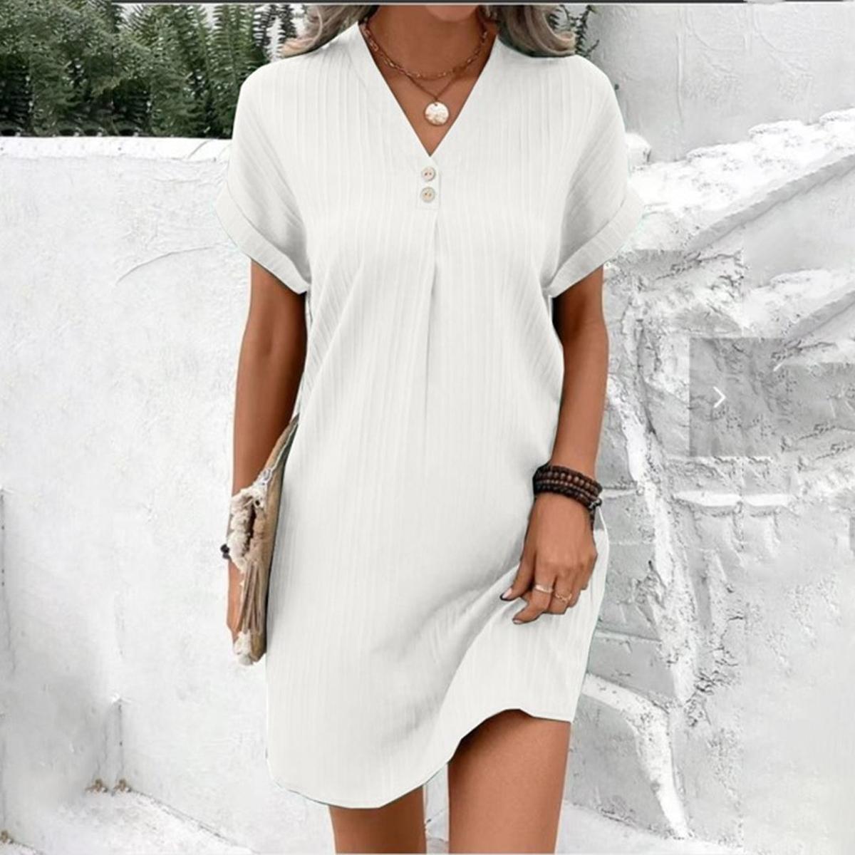 Summer Dress Women – Elegant Cotton Blend Dress with Button Closure