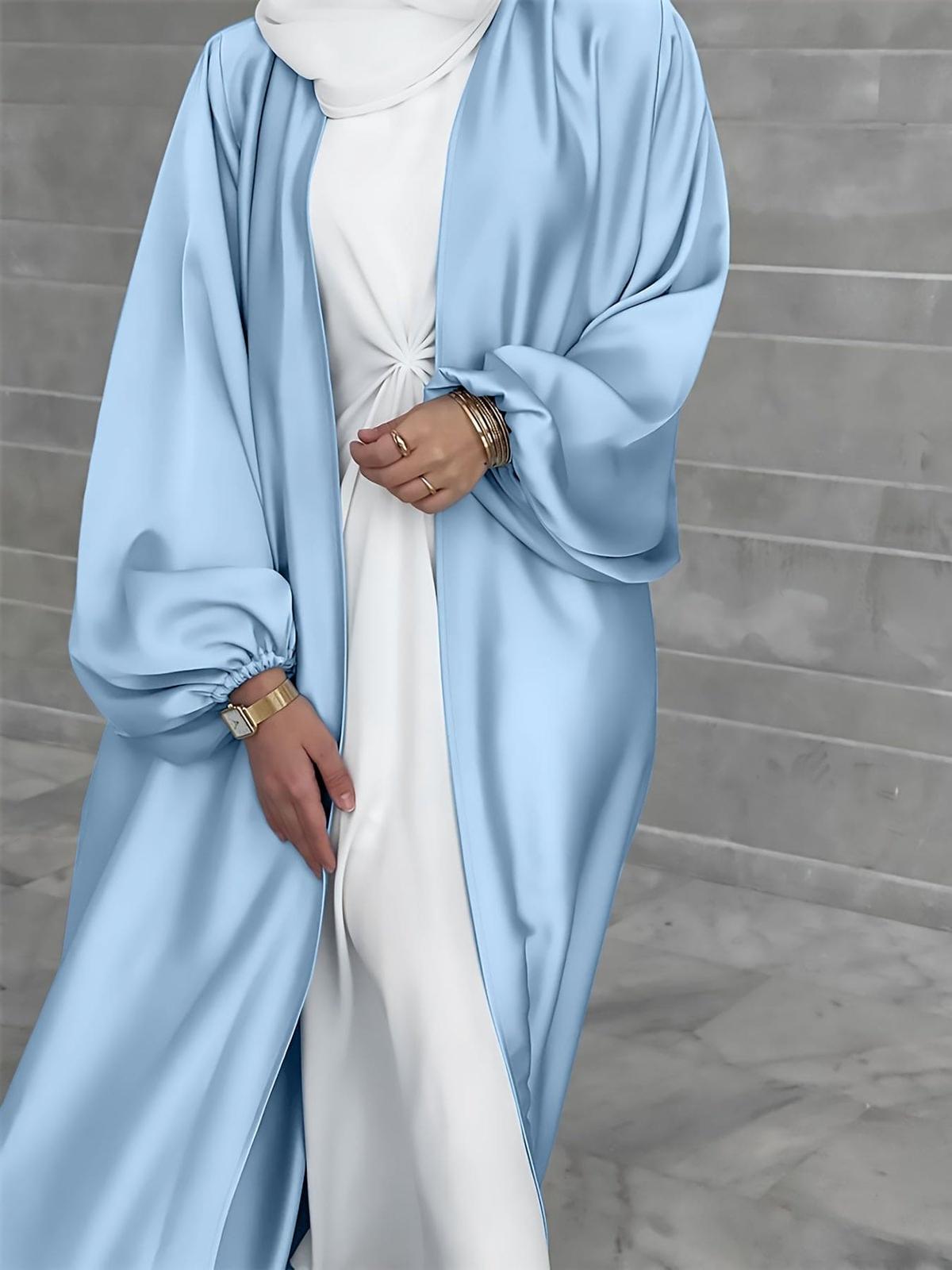 Elegante Abaya Maxi Jurk Met Lantaarnmouwen En Flatterende Riem