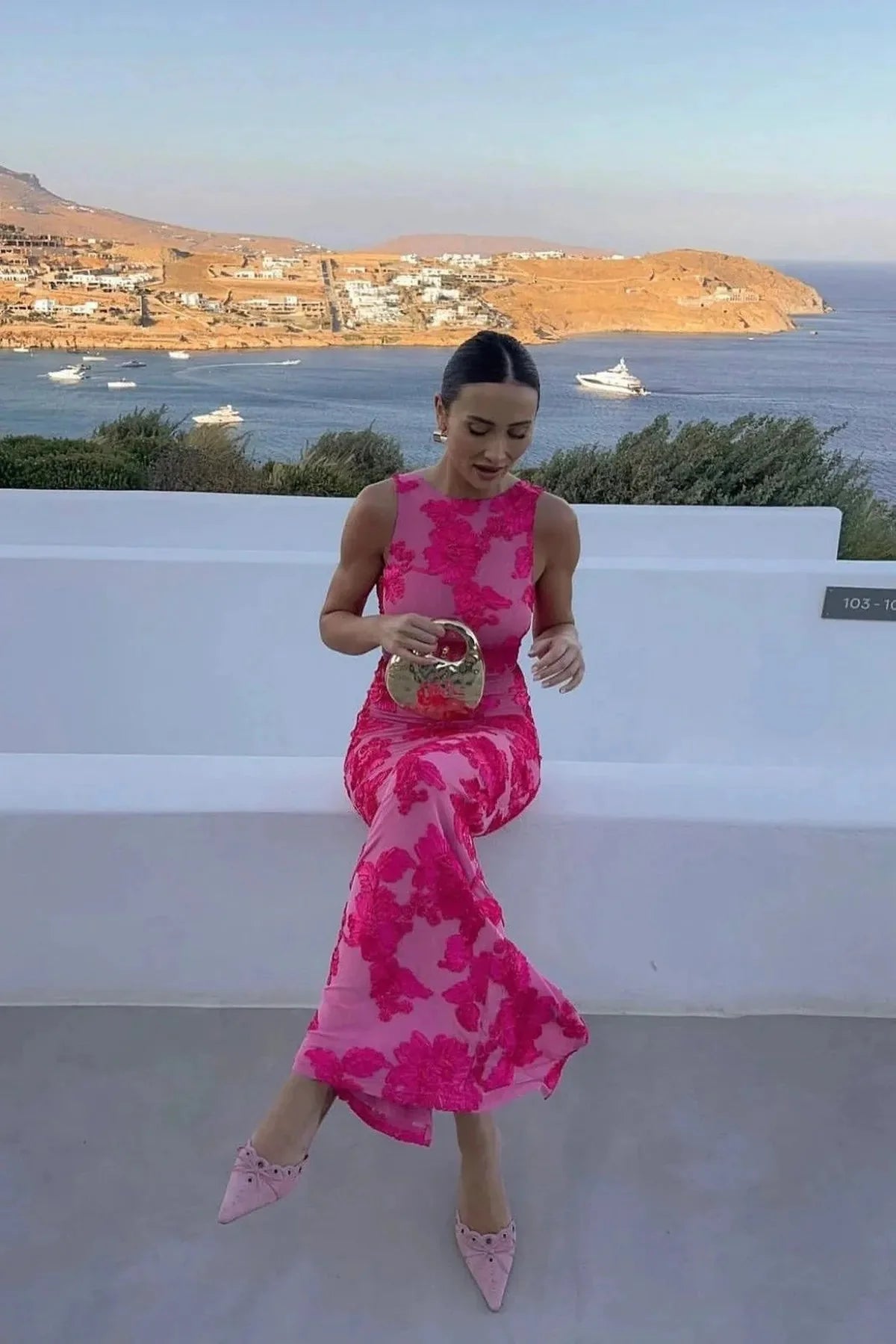 Geborduurd Mouwloos Maxi Jurk met Bloemen