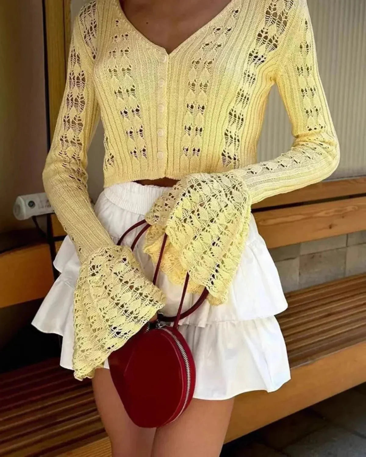 Gehaakte Cropped Vest Met Lange Mouwe