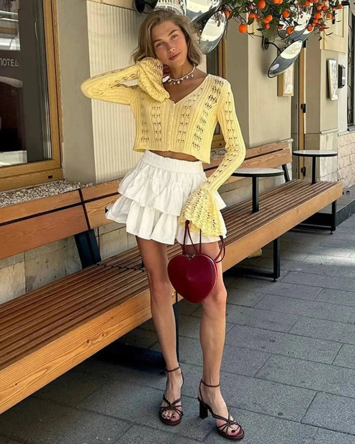 Gehaakte Cropped Vest Met Lange Mouwe