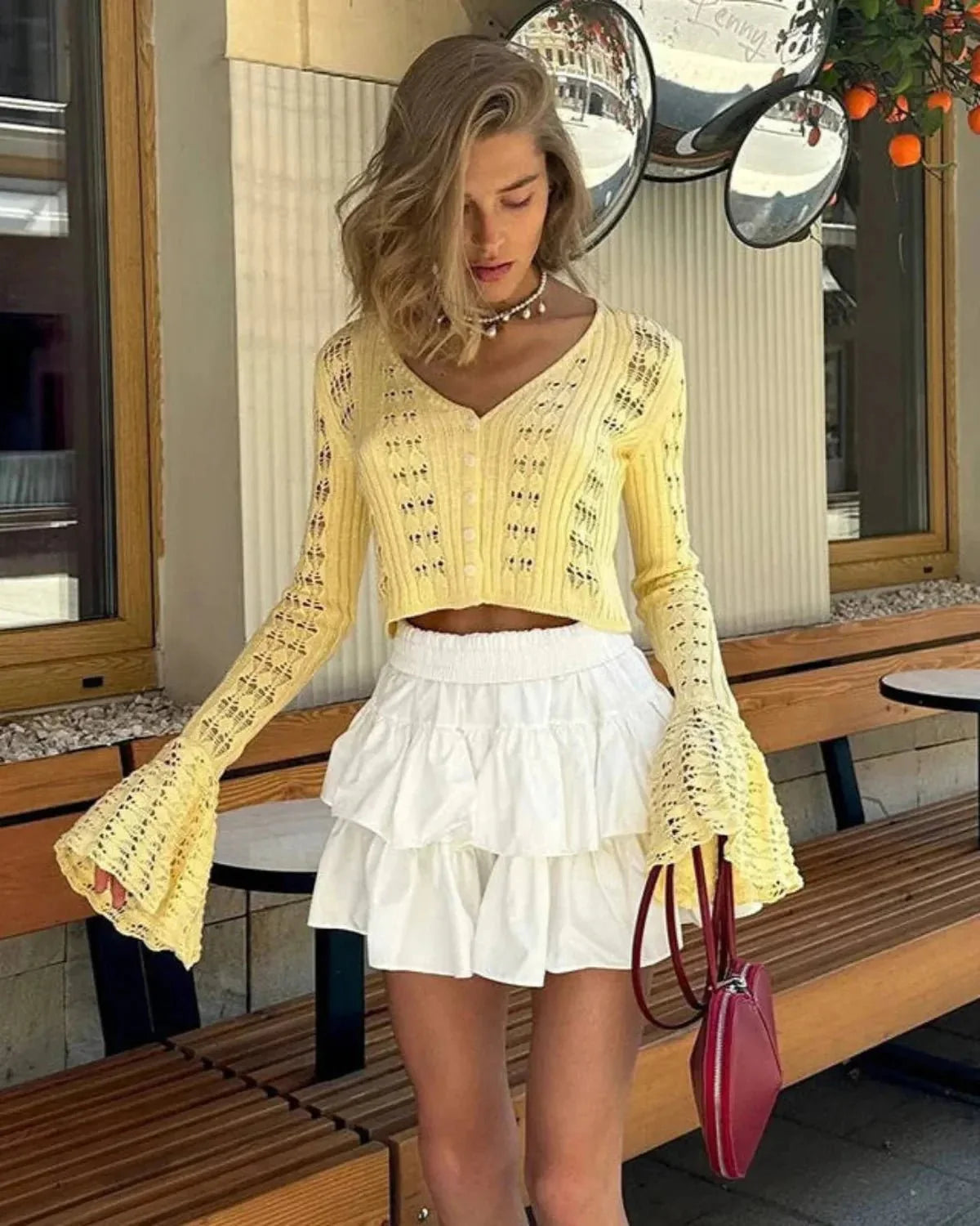 Gehaakte Cropped Vest Met Lange Mouwe