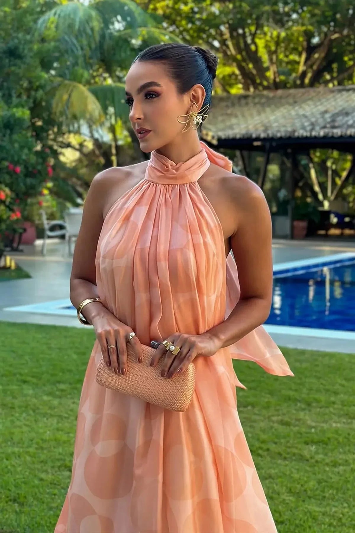 Geprinte Halter Maxi Jurk