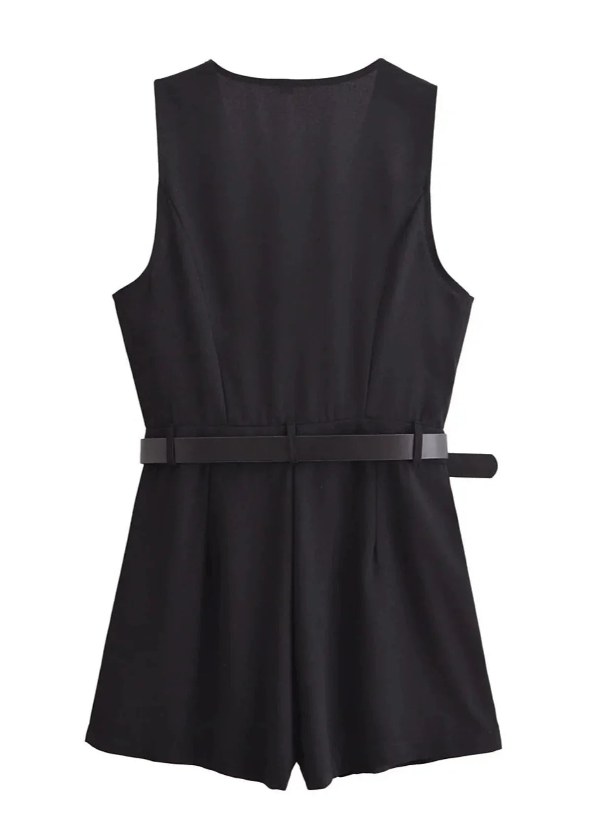 Gouden Knoopdetail Mini Jumpsuit met Taille Riem