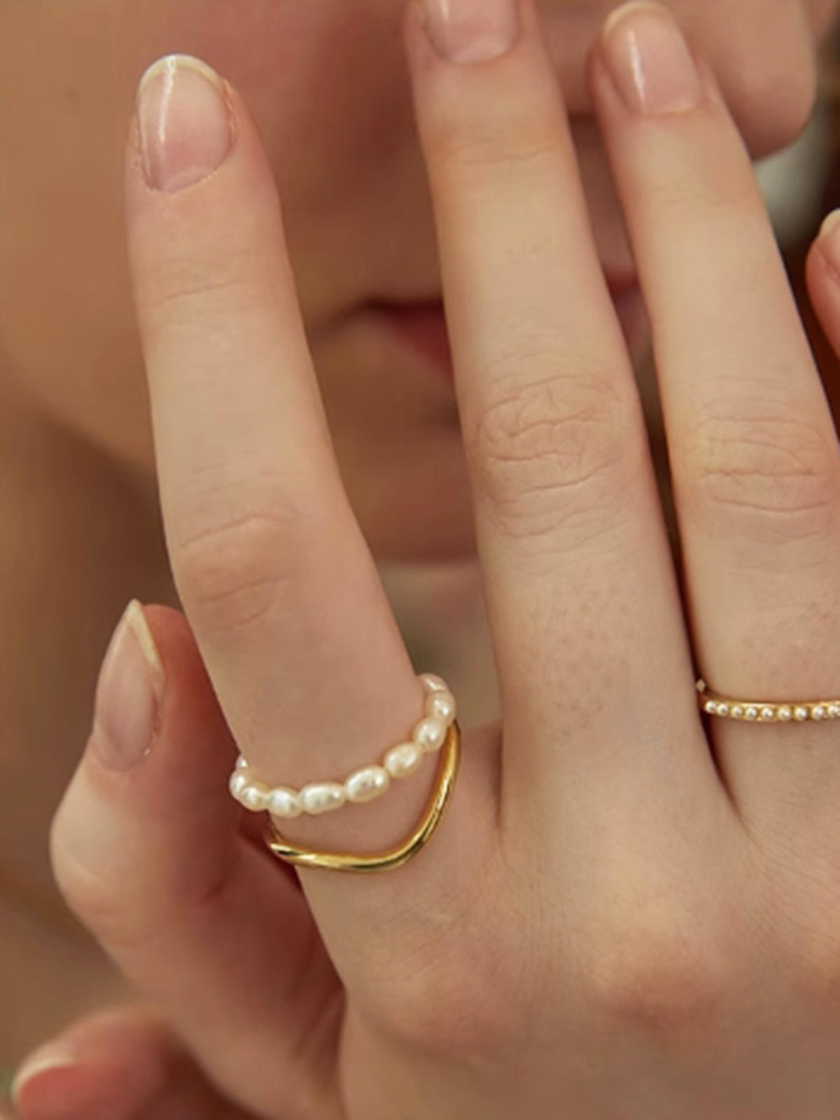 Goudkleurige Dubbele Laag Kunstparelring