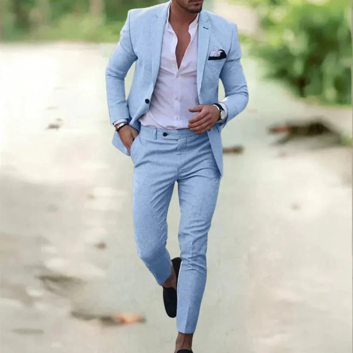 Heren Ademend Linnen Pak - 2-delig Slim Fit voor Zomer, Bruiloften & Kantoor