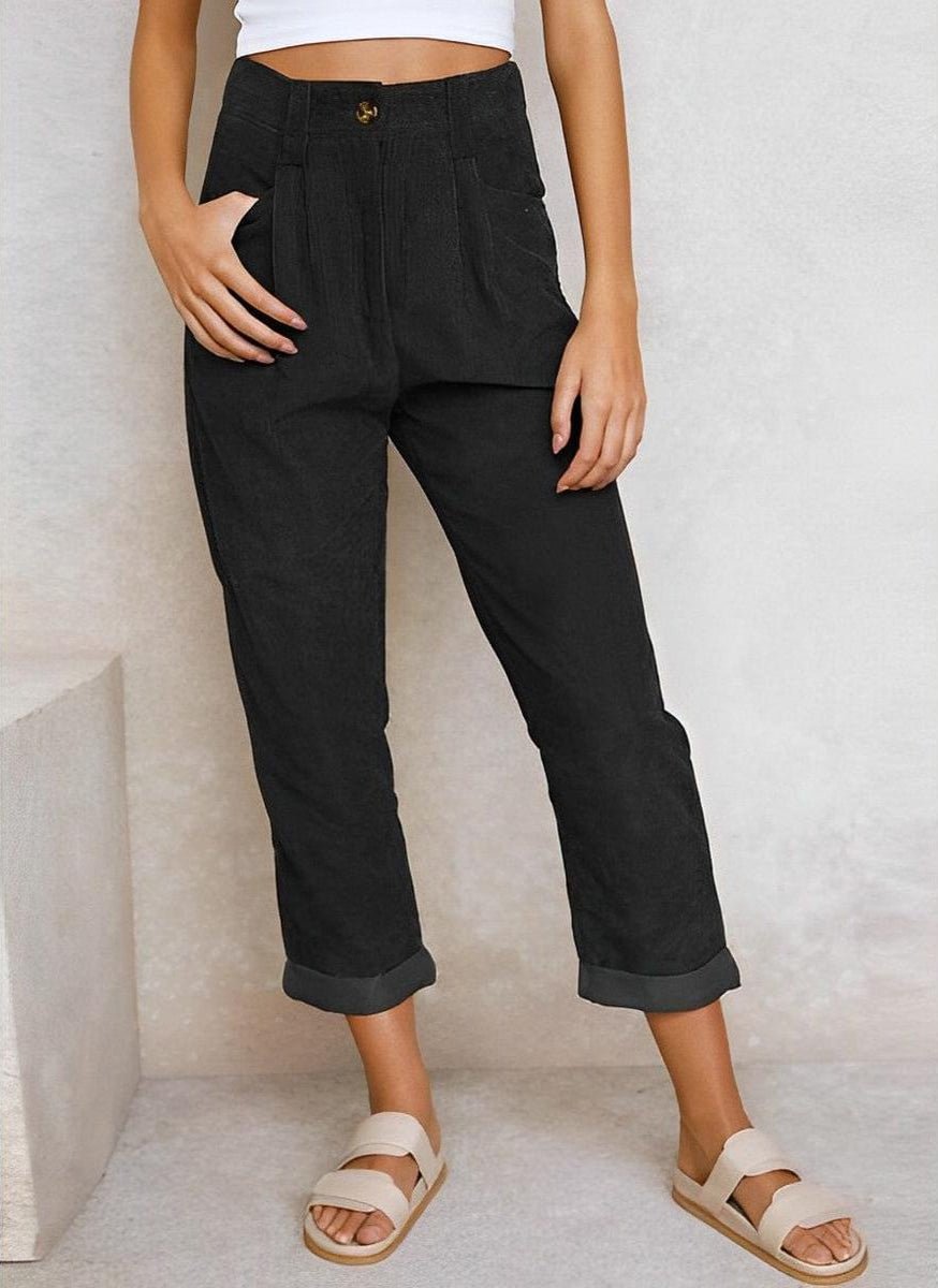 Hoge Taille Corduroy Dames Broek High Waist Cropped Model Comfortabele Fit