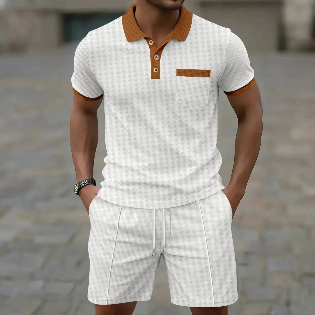 Katoenen Polo Shirt en Slim-Fit Shorts Set voor Mannen