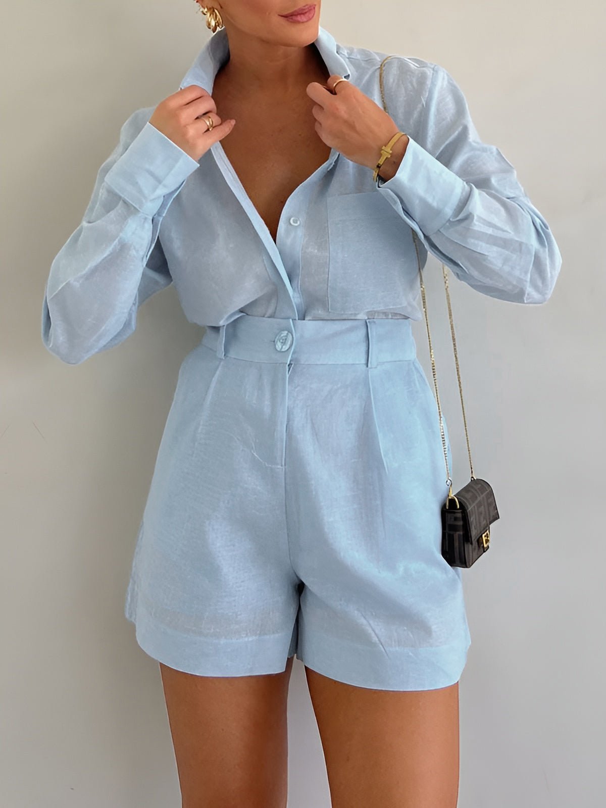 Katoenmix Losse Shorts Set
