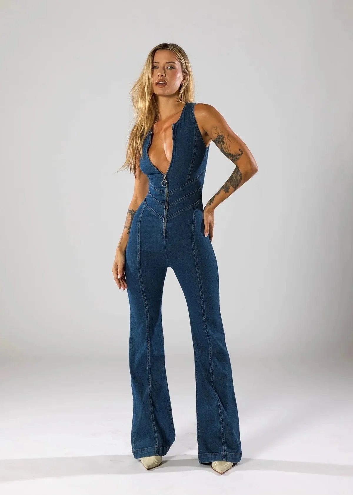 Liefde Vergrendeld Hartvormige Denim Jumpsuit