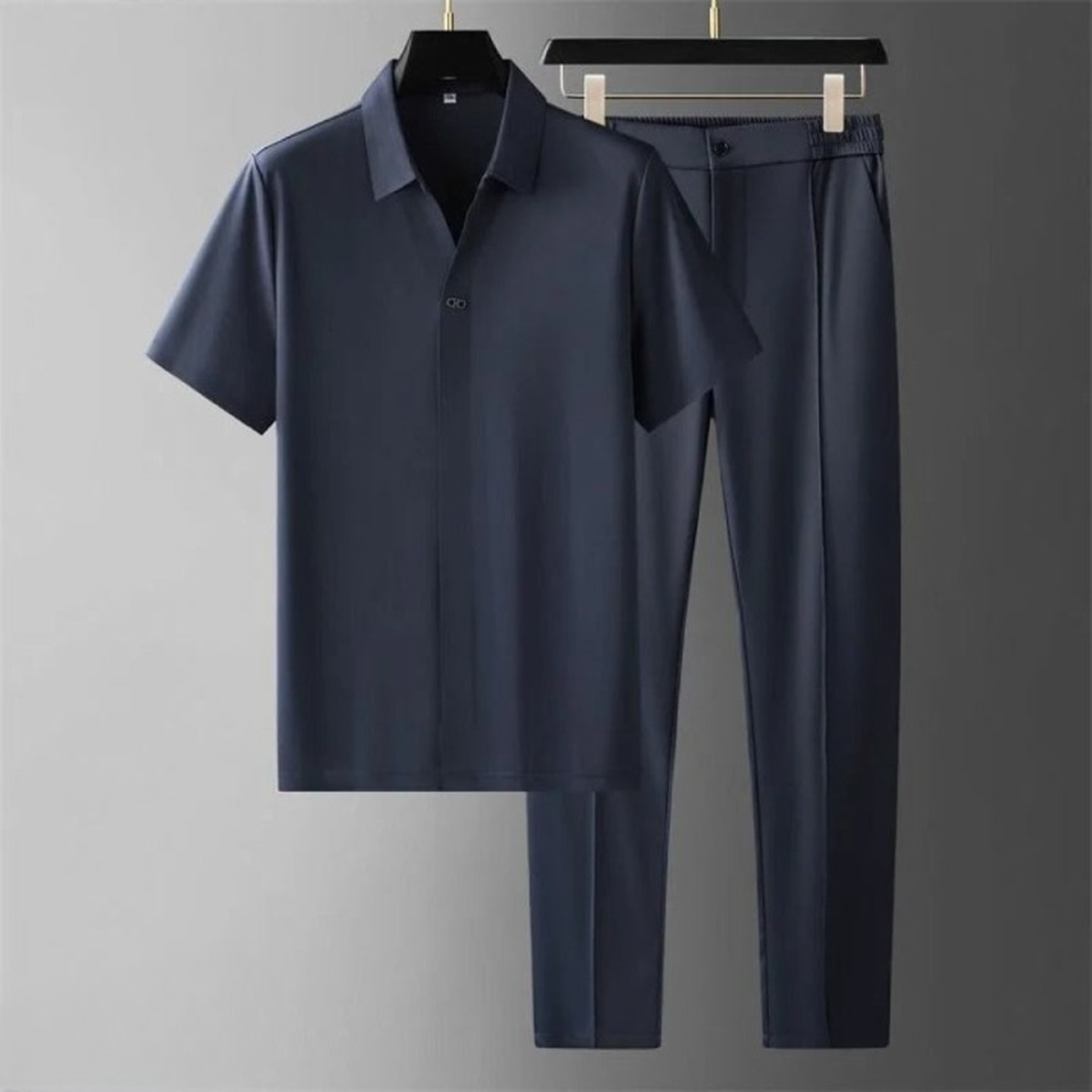 Breathable Men's Polo & Pants Set - Cotton-Linen Blend