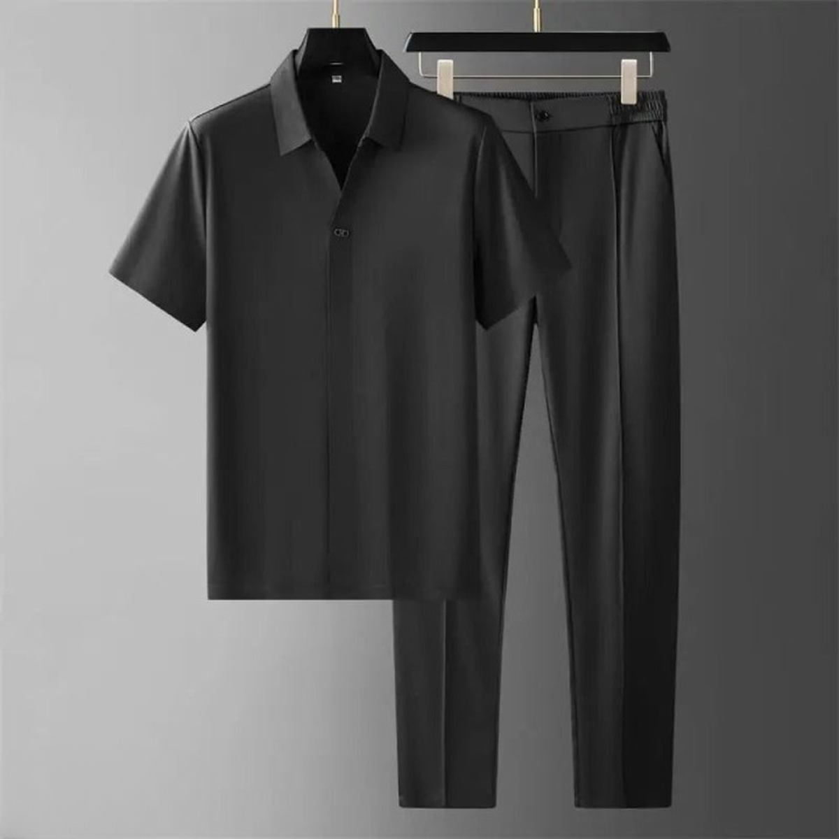 Breathable Men's Polo & Pants Set - Cotton-Linen Blend