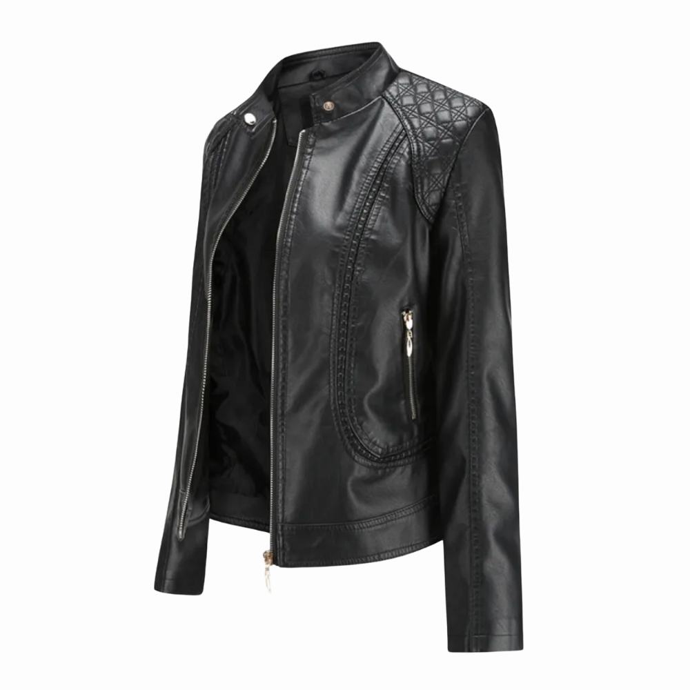 Women's Slim Fit Leather Jacket with Zip Pockets