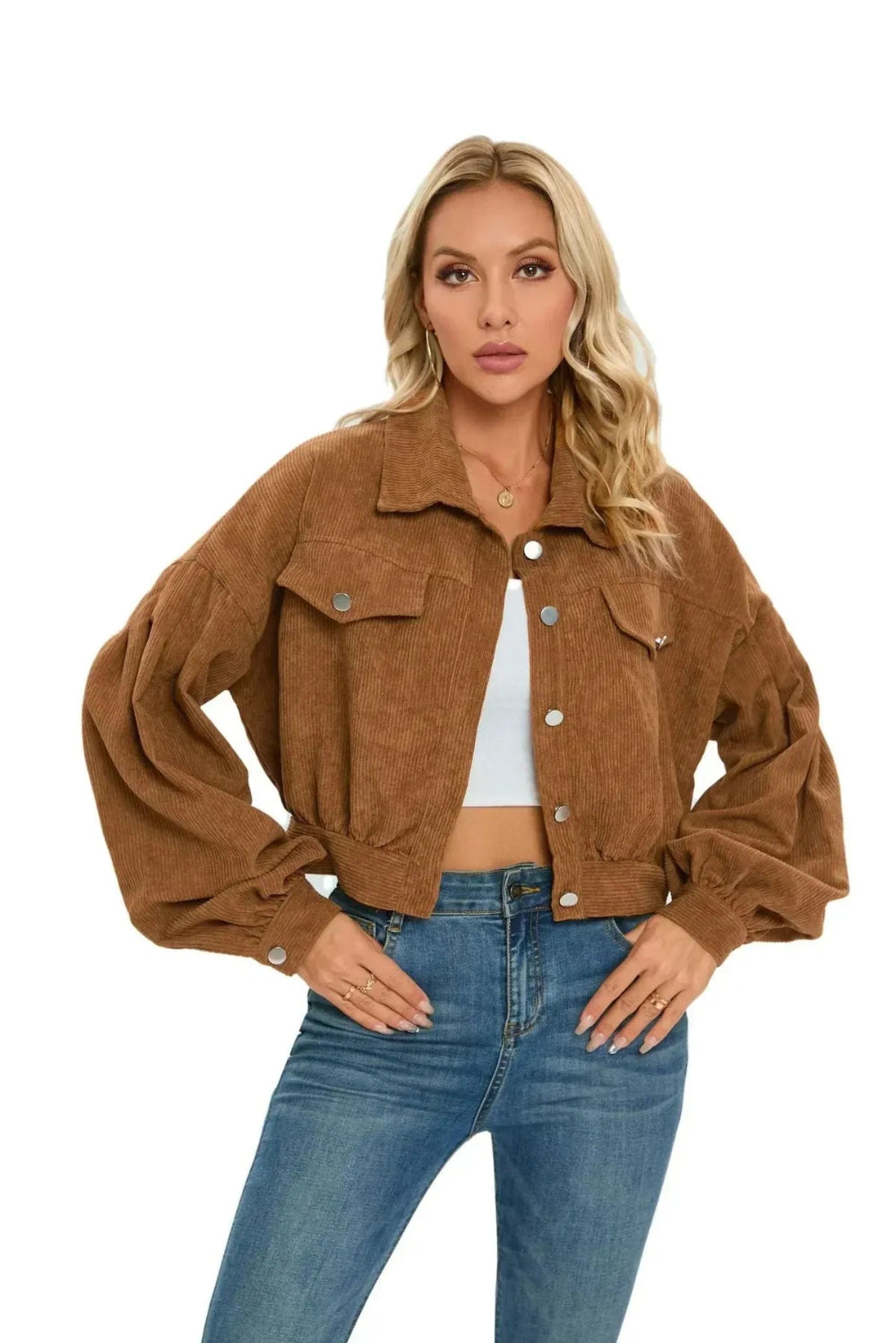 Oversized Cropped Corduroy Jack Dames met Ballonmouwen - Mix