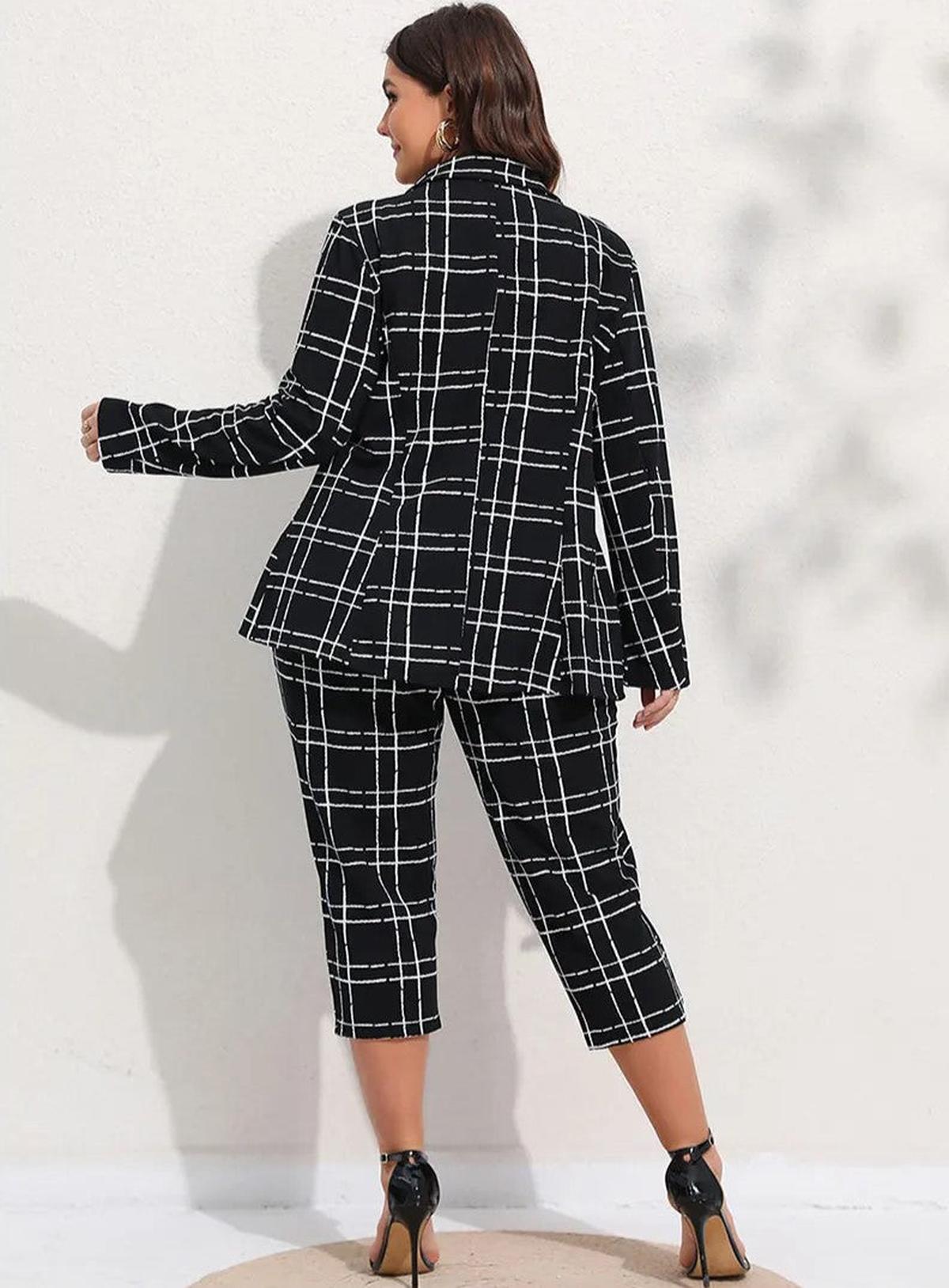 Plus Size Geruite Pakset met Op Maat Gemaakte Pasvorm