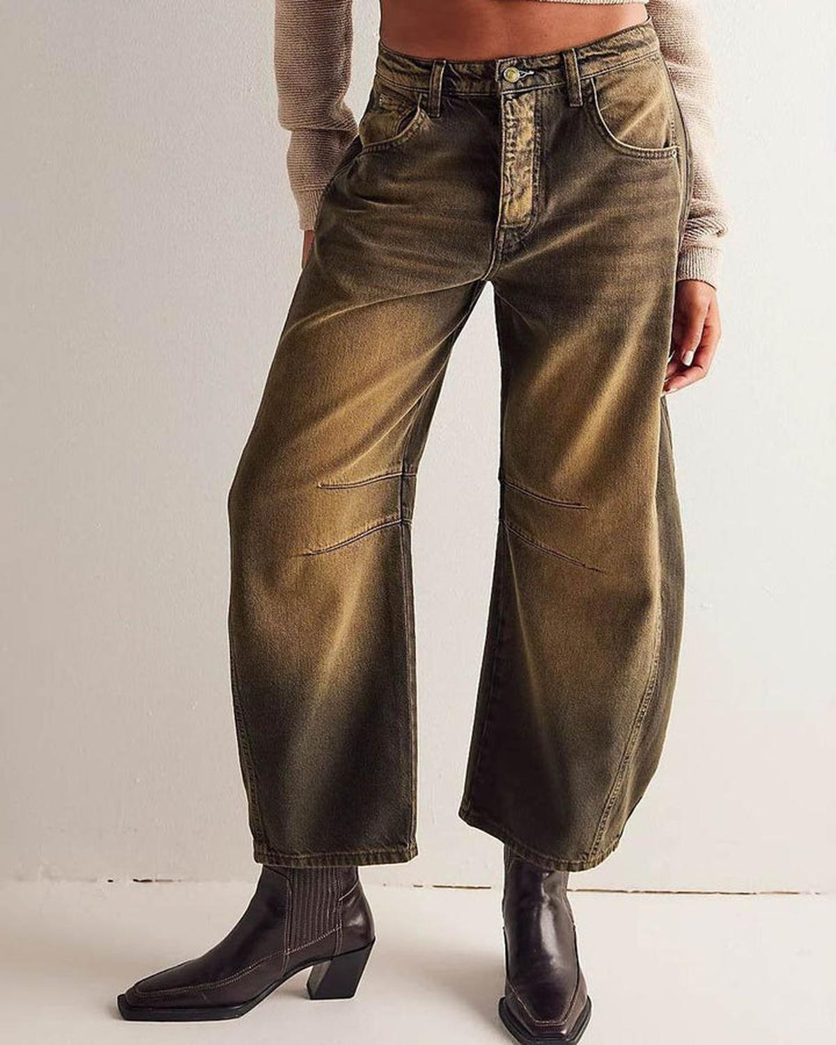 Relaxed Fit Distressed Jeans Barrel Cut met Hoge Taille