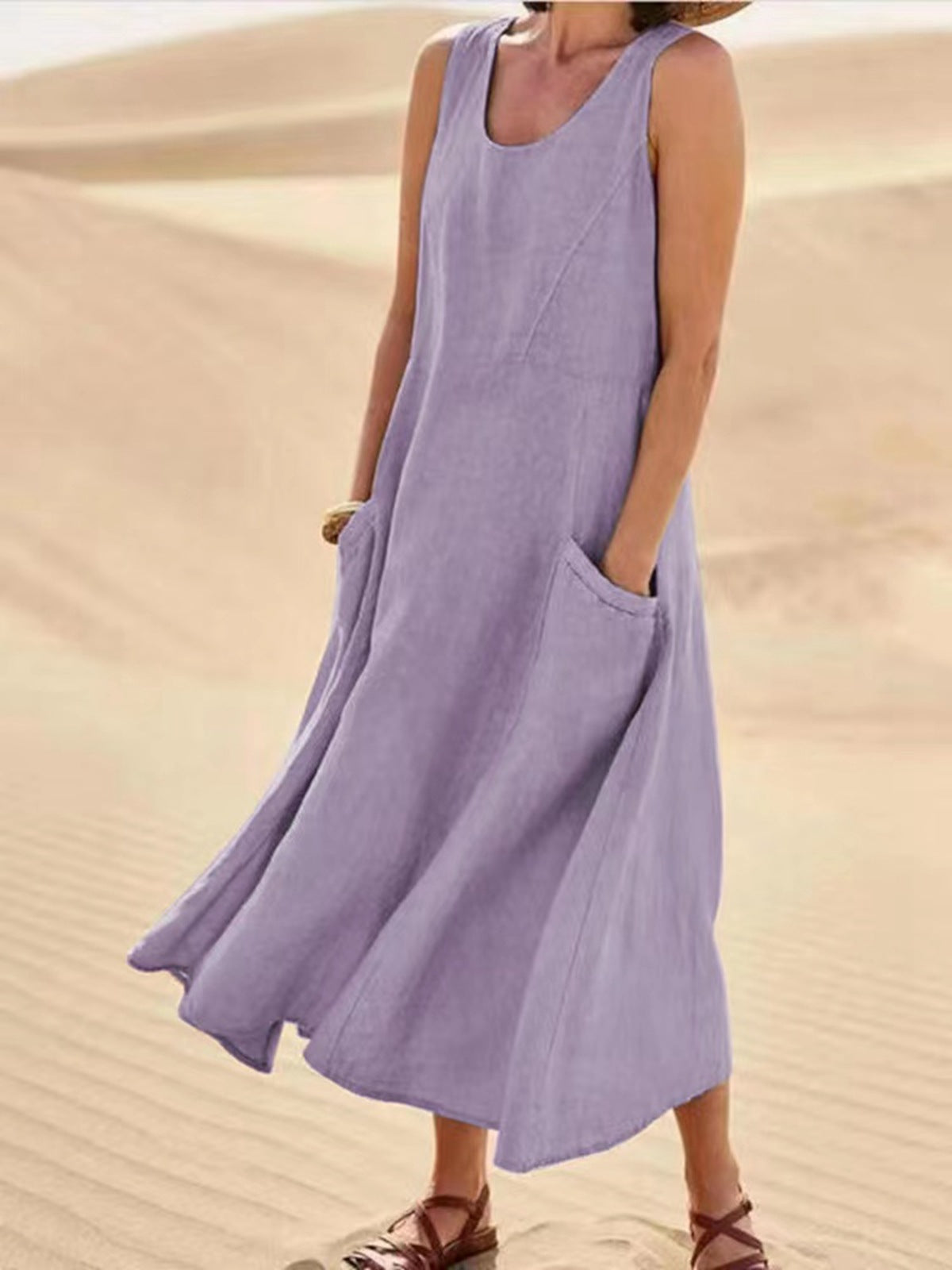 Sleeveless A-line Summer Dress with Pockets