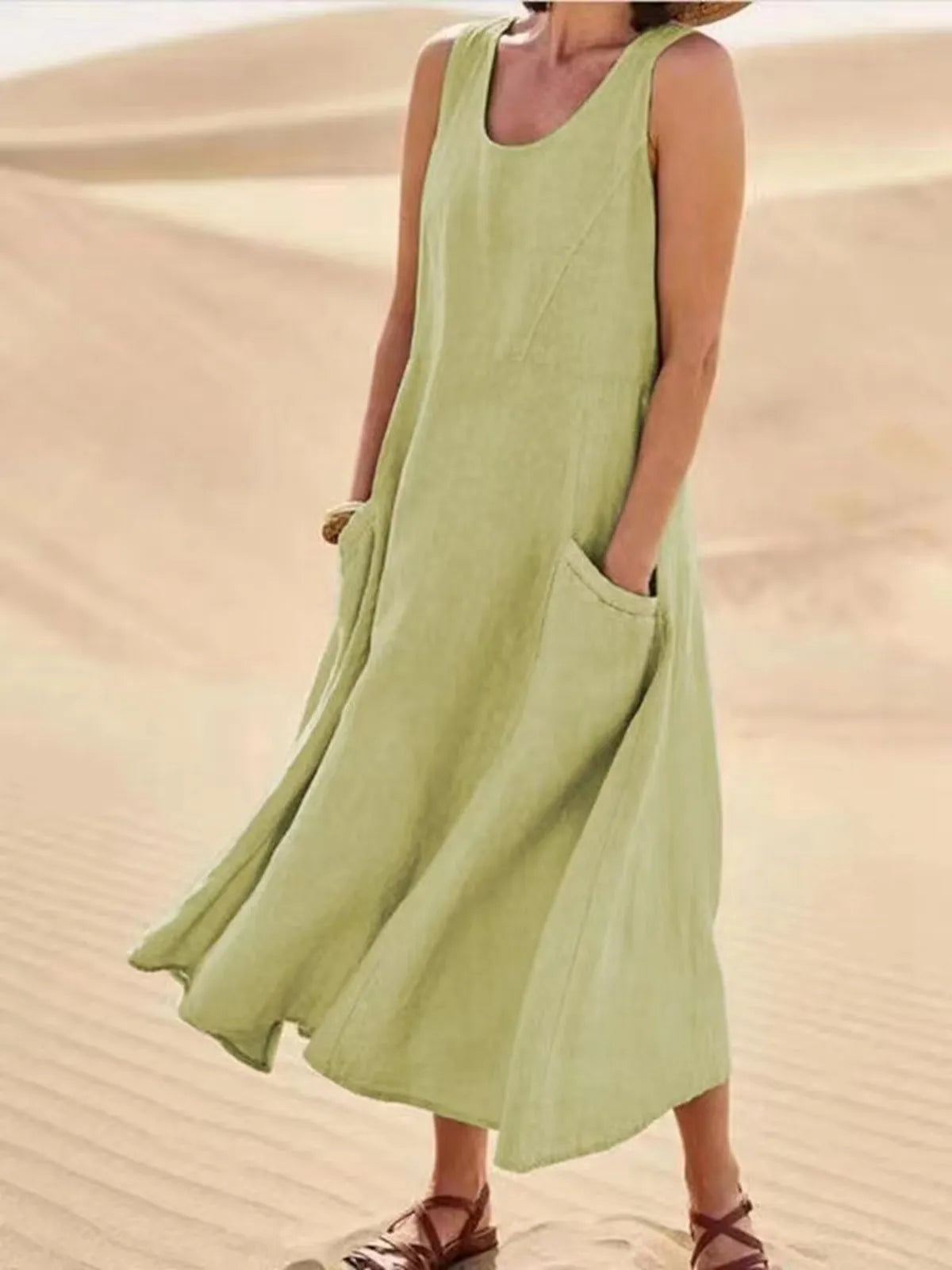 Sleeveless A-line Summer Dress with Pockets