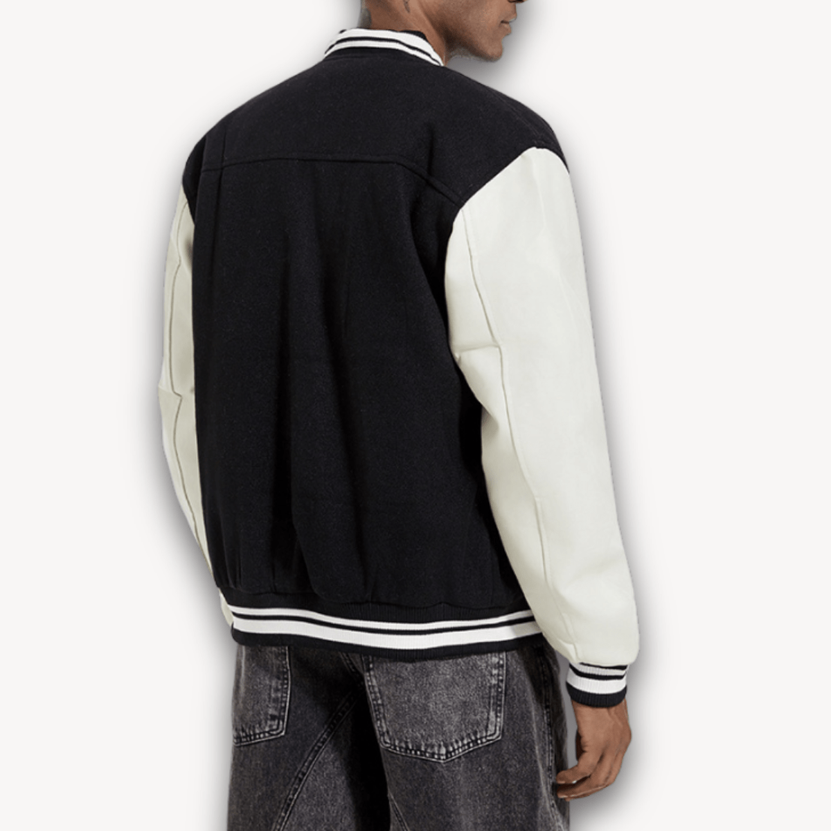 Wollen Varsity Jacket met Faux Leren Mouwen