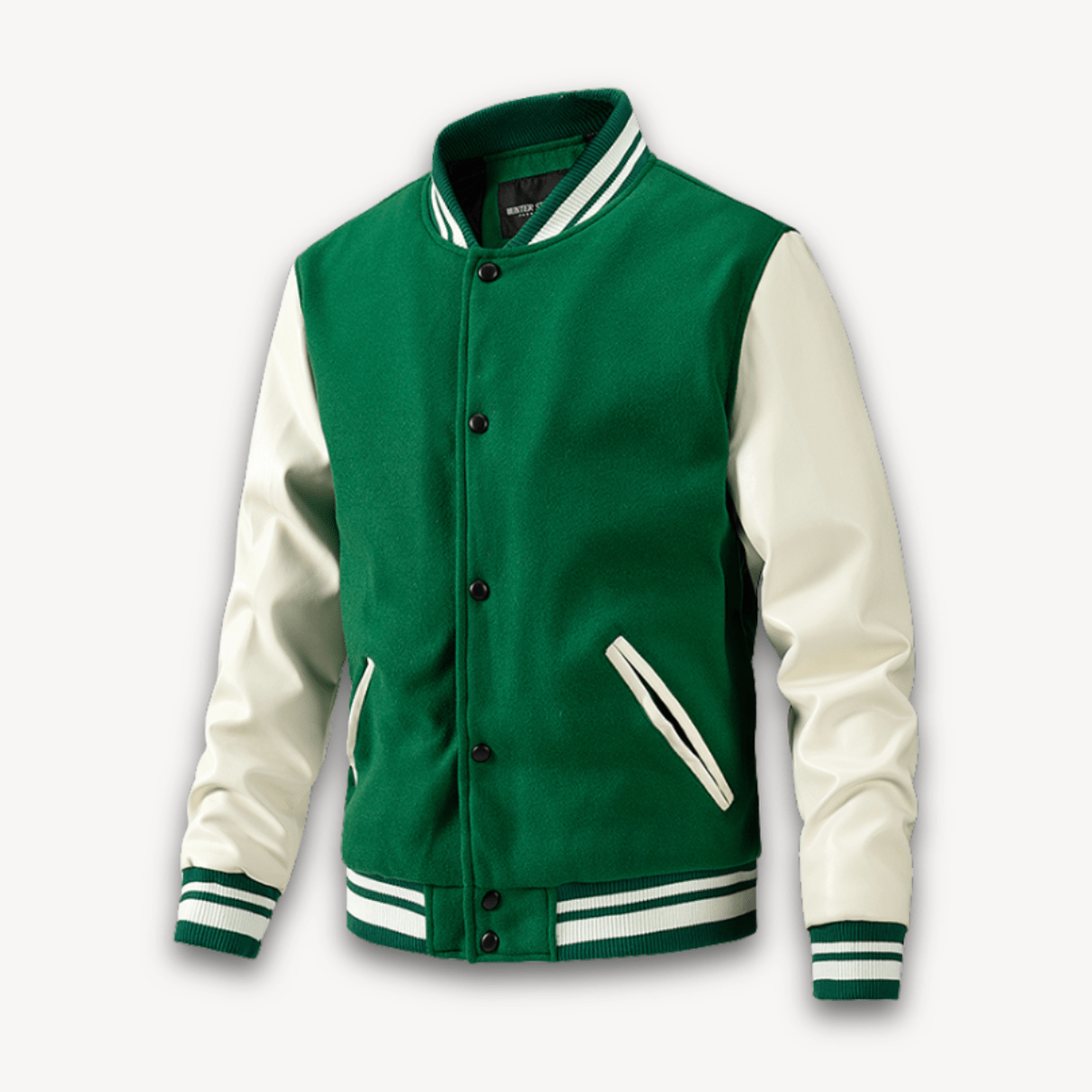 Wollen Varsity Jacket met Faux Leren Mouwen