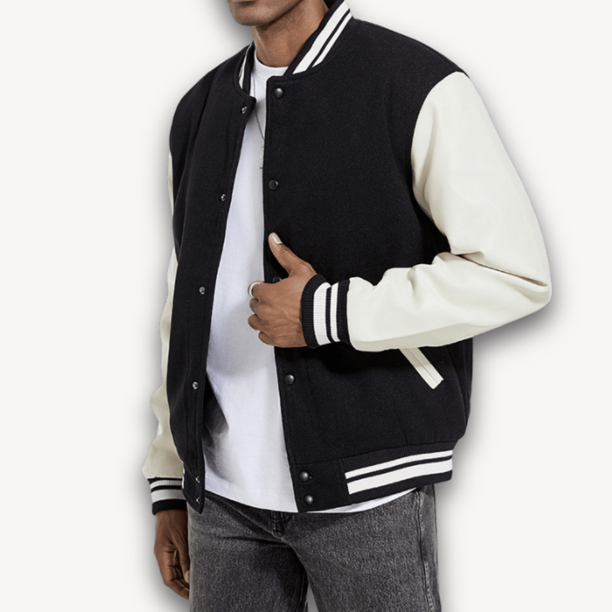 Wollen Varsity Jacket met Faux Leren Mouwen