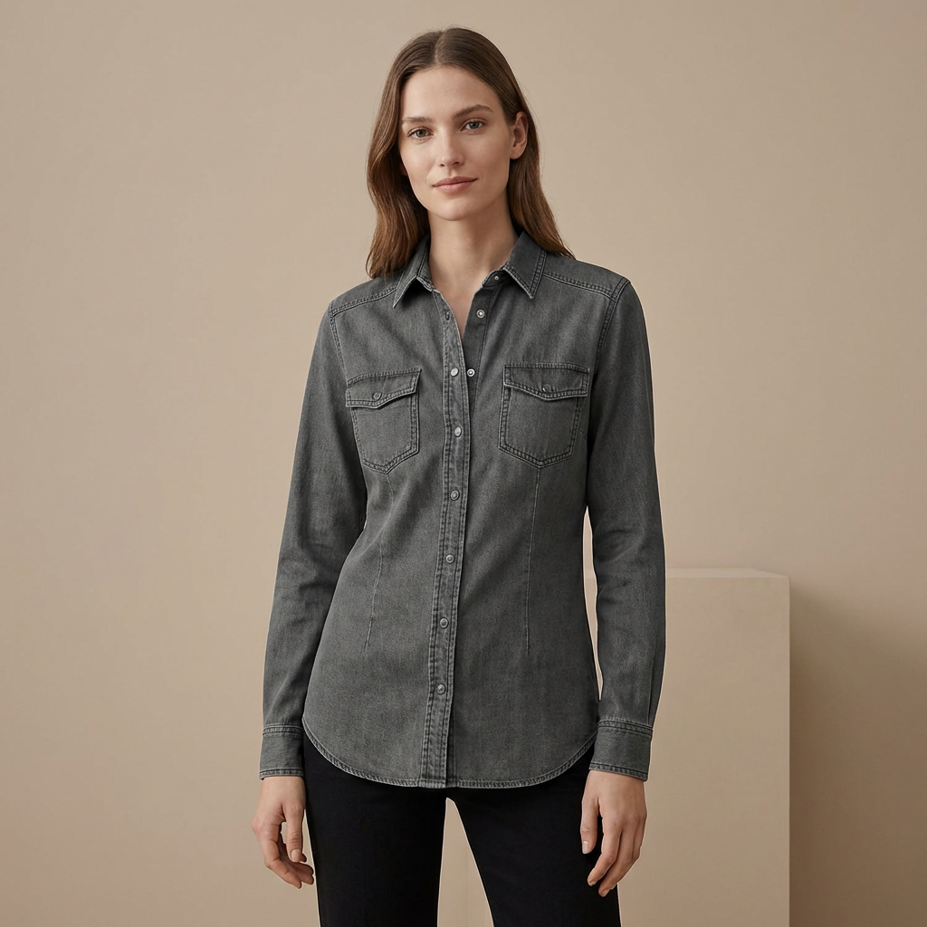 Women's Button-Down Jacket - Breathable Denim Blend
